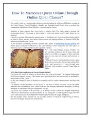 How To Memorize Quran Online Through Online Quran Classes.doc